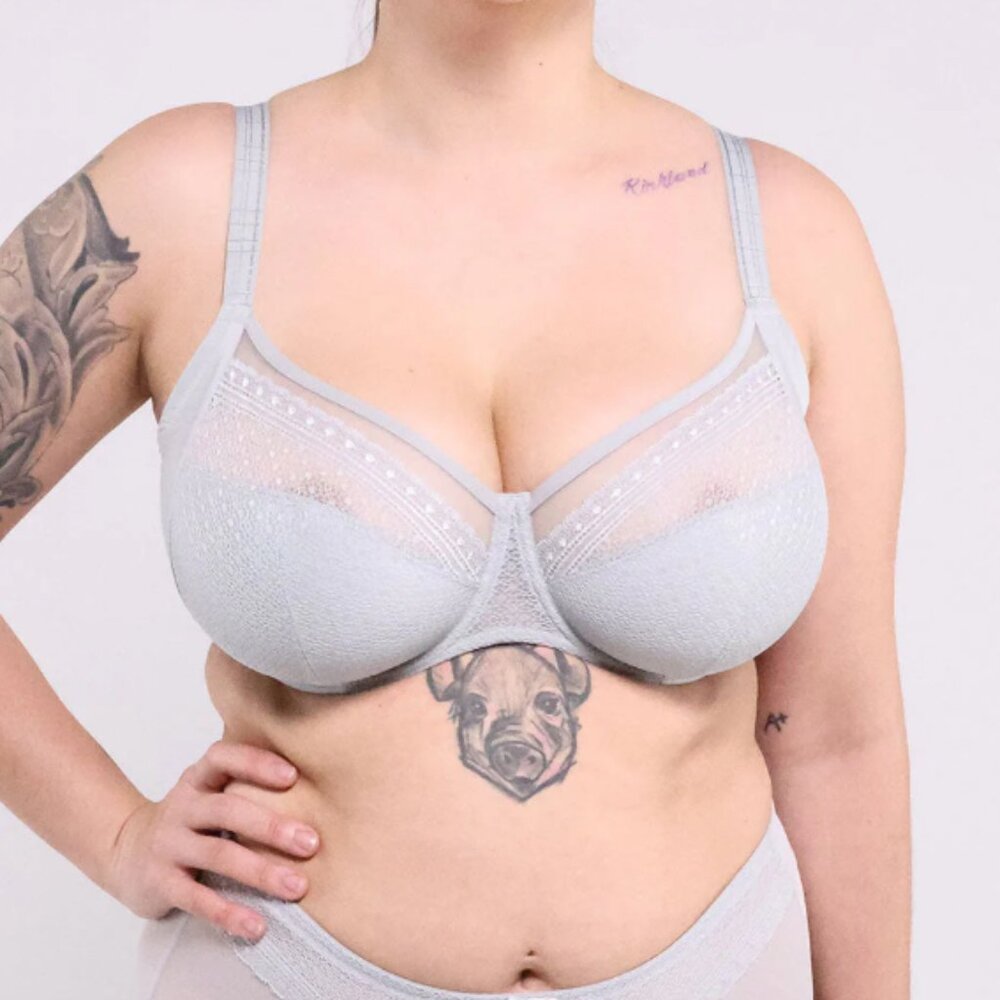 Understance Salma FlexWire Full Coverage Lace Bra Fog Slate Gray Grey US 34H